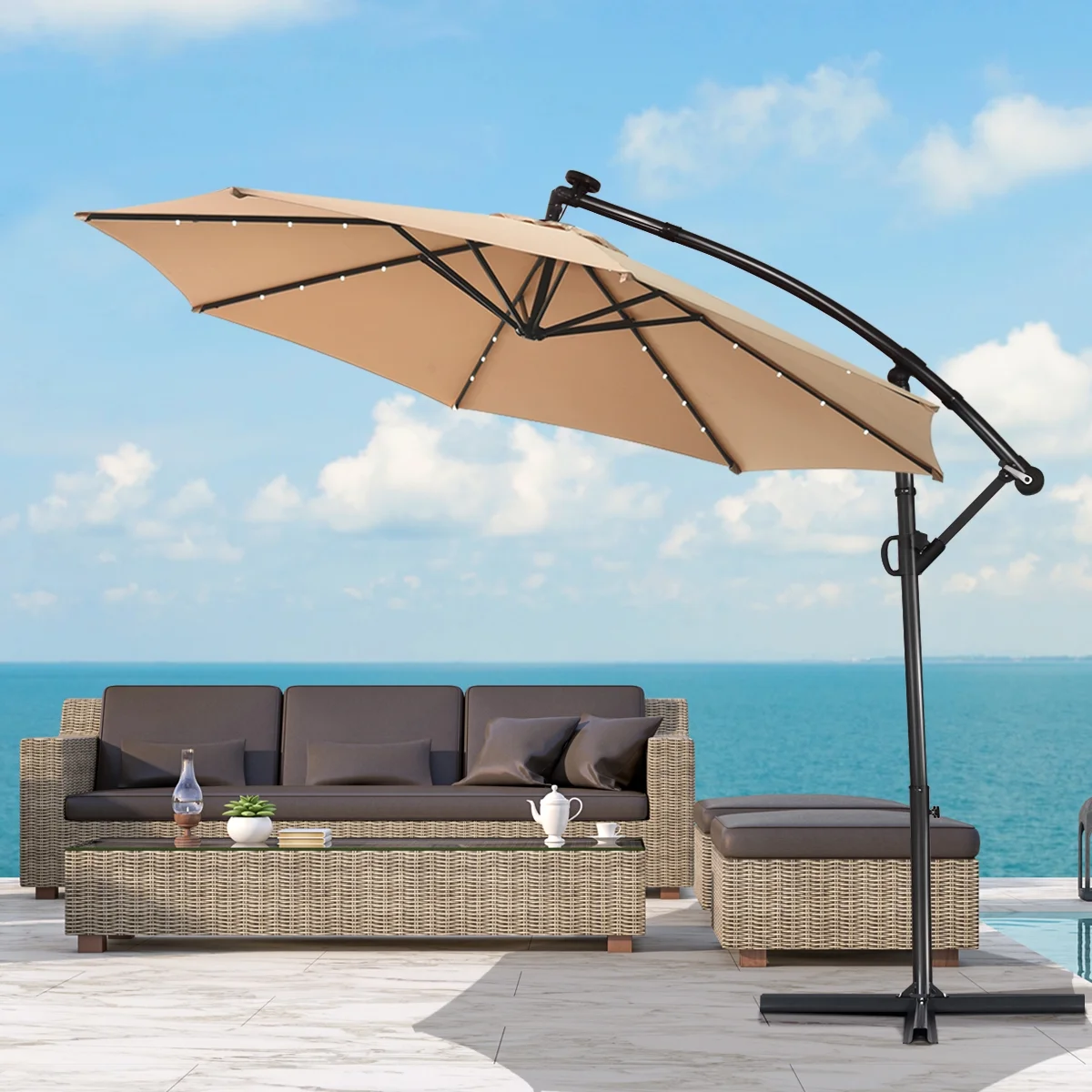 Homeandgardenn Patio Offset Umbrella Solar Powered LED - Image 2