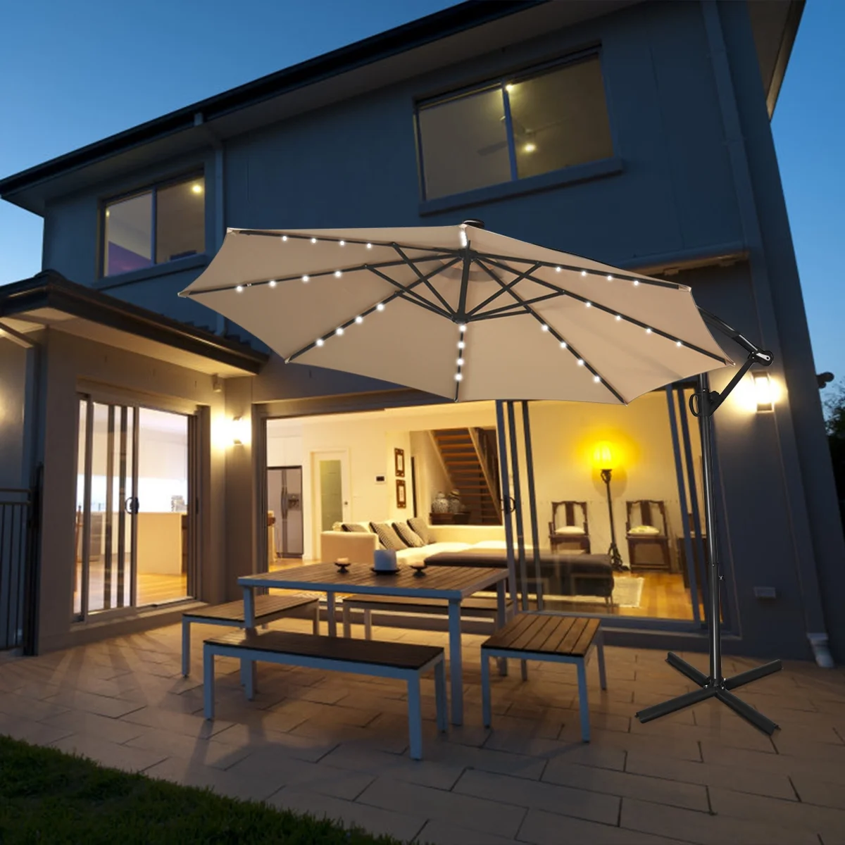 Homeandgardenn Patio Offset Umbrella Solar Powered LED - Image 3