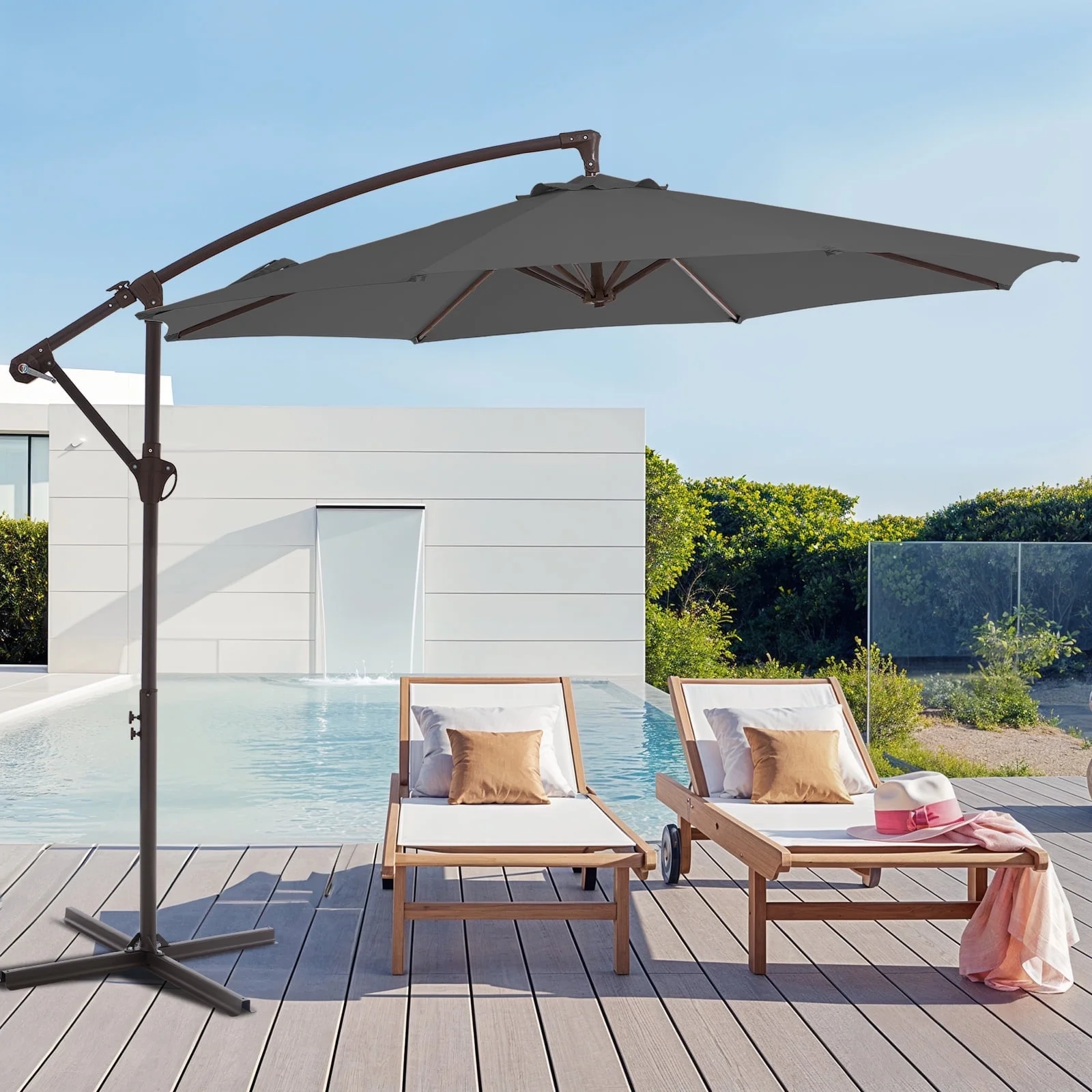 Homeandgardenn Outdoor Hanging Offset Cantilever Umbrella for Patio